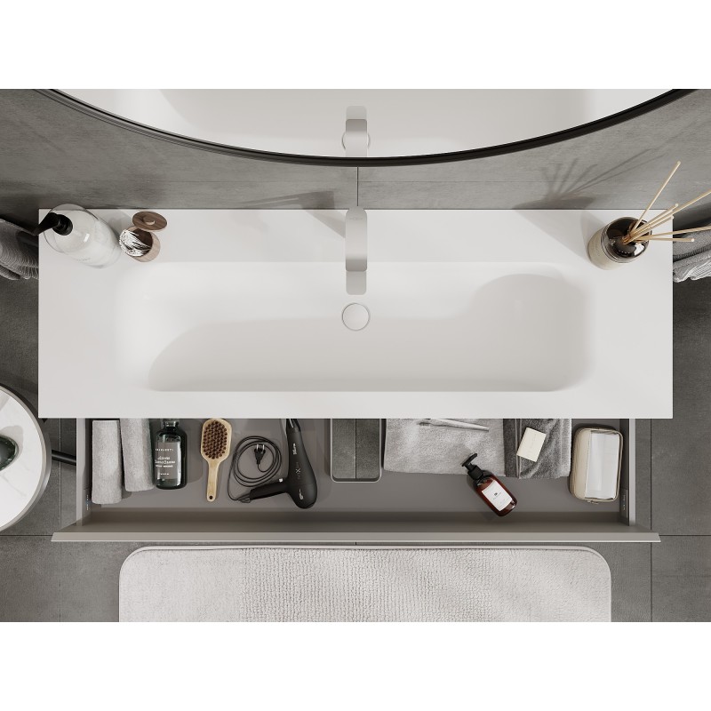 Mexen Orio Badezimmerschrank 140 cm mit Waschbecken Vela, 2 Schubladen, grau matt/weiß matt - 91A10-14047-2-BFF62-W23M01