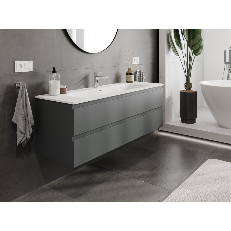 Mexen Orio Badezimmerschrank 140 cm mit Waschbecken Vela, 2 Schubladen, mattes Graphit/weiß matt - 91A10-14047-2-BFF66-W23M01