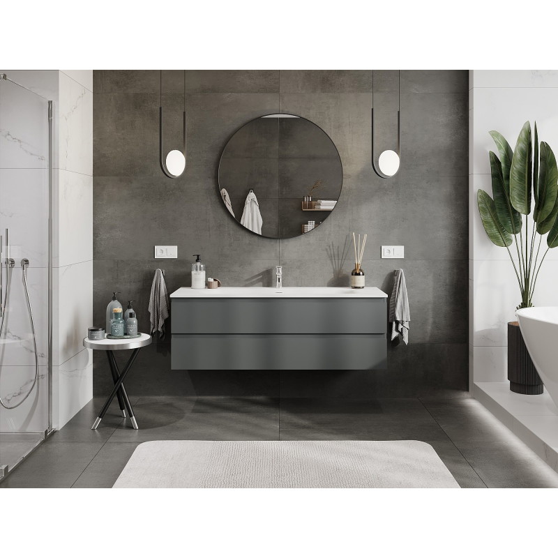 Mexen Orio Badezimmerschrank 140 cm mit Waschbecken Vela, 2 Schubladen, mattes Graphit/weiß matt - 91A10-14047-2-BFF66-W23M01