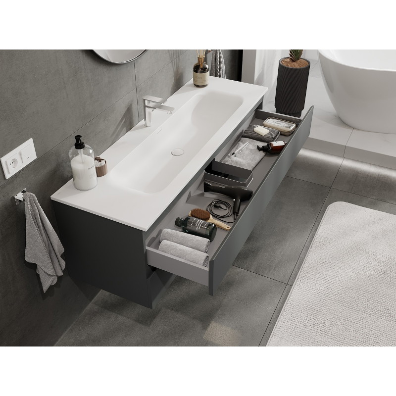 Mexen Orio Badezimmerschrank 140 cm mit Waschbecken Vela, 2 Schubladen, mattes Graphit/weiß matt - 91A10-14047-2-BFF66-W23M01