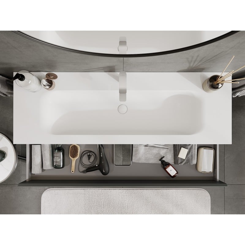 Mexen Orio Badezimmerschrank 140 cm mit Waschbecken Vela, 2 Schubladen, Grafit matt/Weiß matt - 91A10-14047-2-BFF66-W23M01