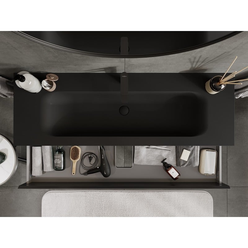 Mexen Orio Badezimmerunterschrank 140 cm mit Waschbecken Vela, 2 Schubladen, schwarz matt - 91A10-14047-2-BFF71-W23M71