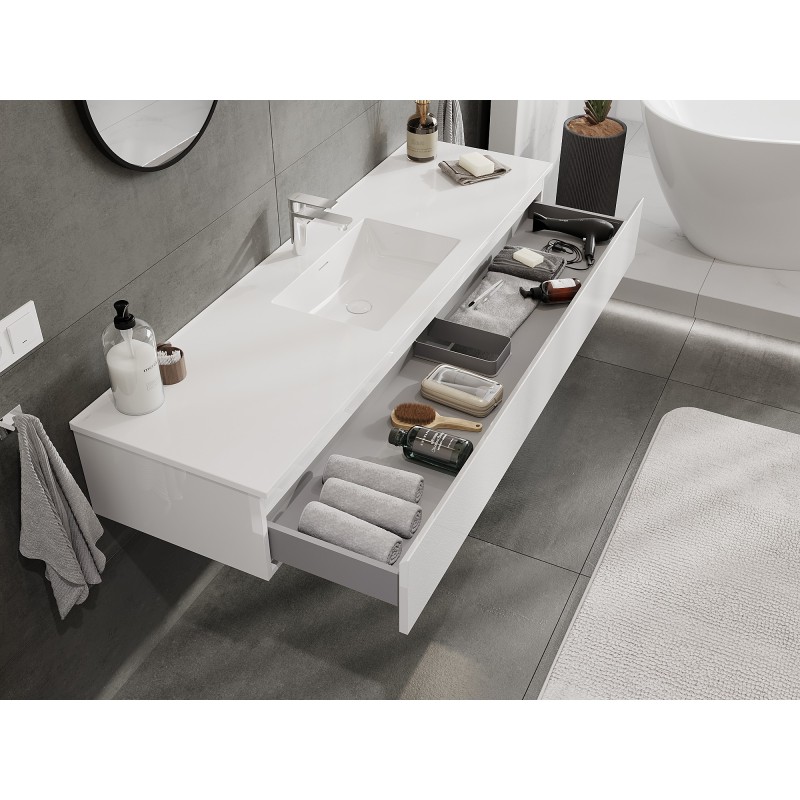 Mexen Orio Badezimmerschrank 160 cm mit Waschbecken Otis, 1 Schublade, Weiß glänzend - 91A10-16023-1-BF00-W18M00