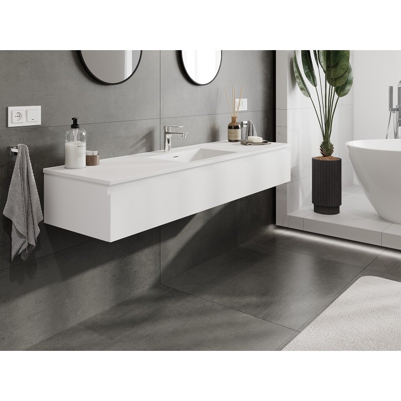 Mexen Orio Badezimmerschrank 160 cm mit Waschbecken Otis, 1 Schublade, weiß matt - 91A10-16023-1-BF01-W18M01