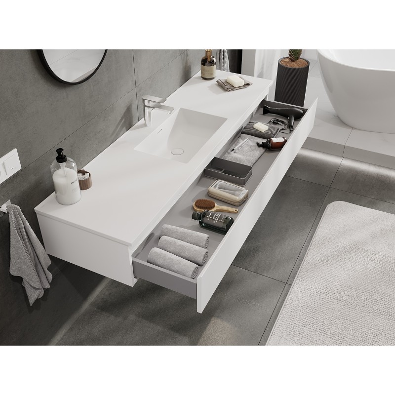 Mexen Orio Badezimmerschrank 160 cm mit Waschbecken Otis, 1 Schublade, weiß matt - 91A10-16023-1-BF01-W18M01