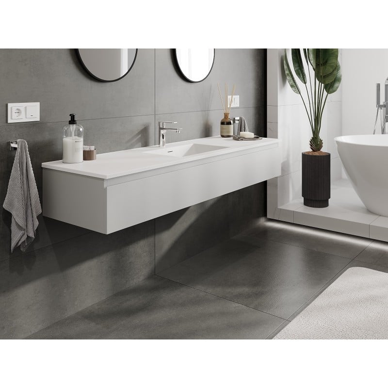 Mexen Orio Badezimmermöbel 160 cm mit Waschbecken Otis, 1 Schublade, Grau matt/Weiß matt - 91A10-16023-1-BF62-W18M01