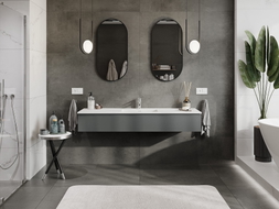 Mexen Orio Badezimmerschrank 160 cm mit Waschbecken Otis, 1 Schublade, Graphit matt/Weiß matt - 91A10-16023-1-BF66-W18M01