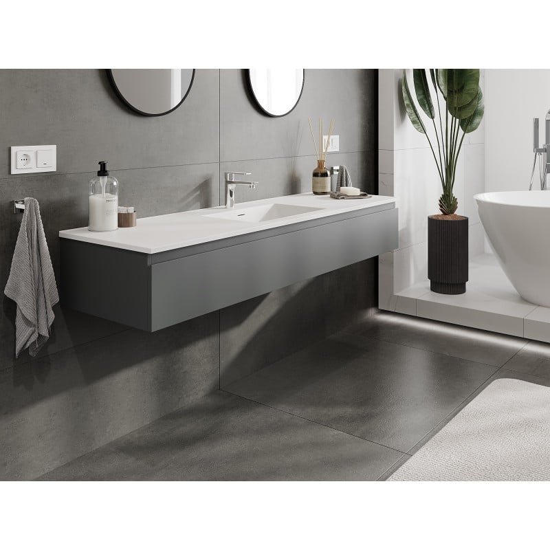 Mexen Orio Badezimmerschrank 160 cm mit Waschbecken Otis, 1 Schublade, Graphit matt/Weiß matt - 91A10-16023-1-BF66-W18M01