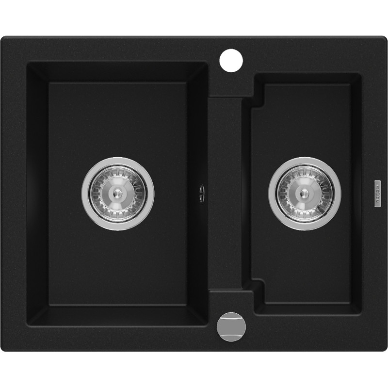 Mexen Carlos Granitspüle 1,5-fach 582 x 475 mm, schwarz, Siphon Chrom - 6518581500-77