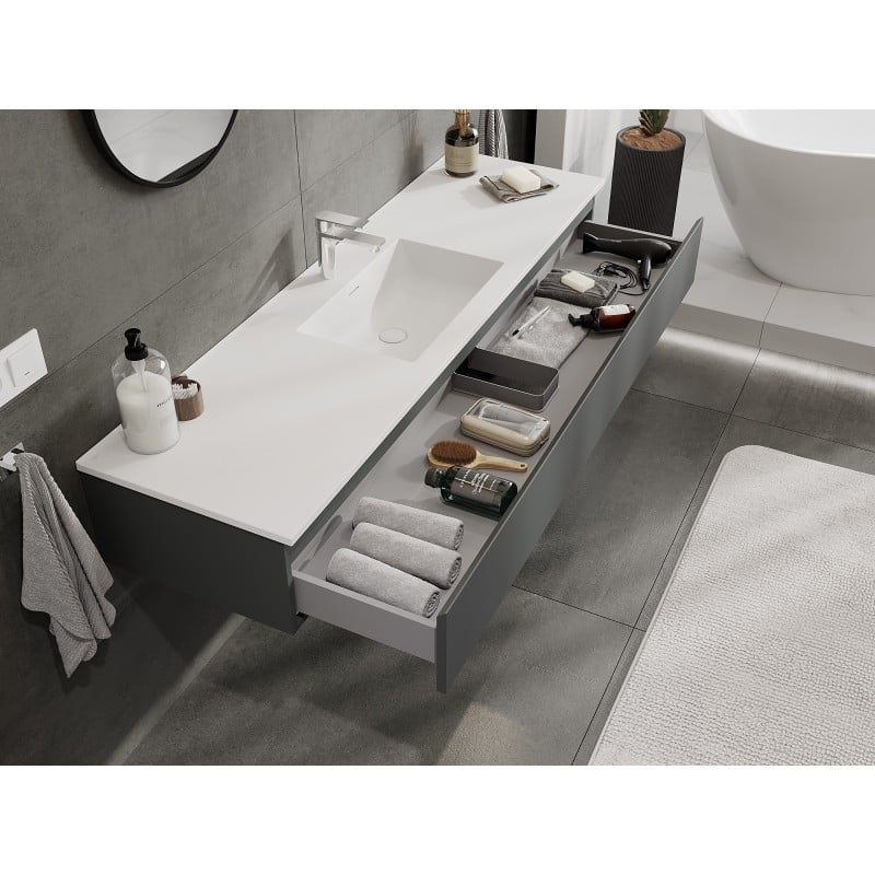 Mexen Orio Badezimmerschrank 160 cm mit Waschbecken Otis, 1 Schublade, Graphit matt/Weiß matt - 91A10-16023-1-BF66-W18M01