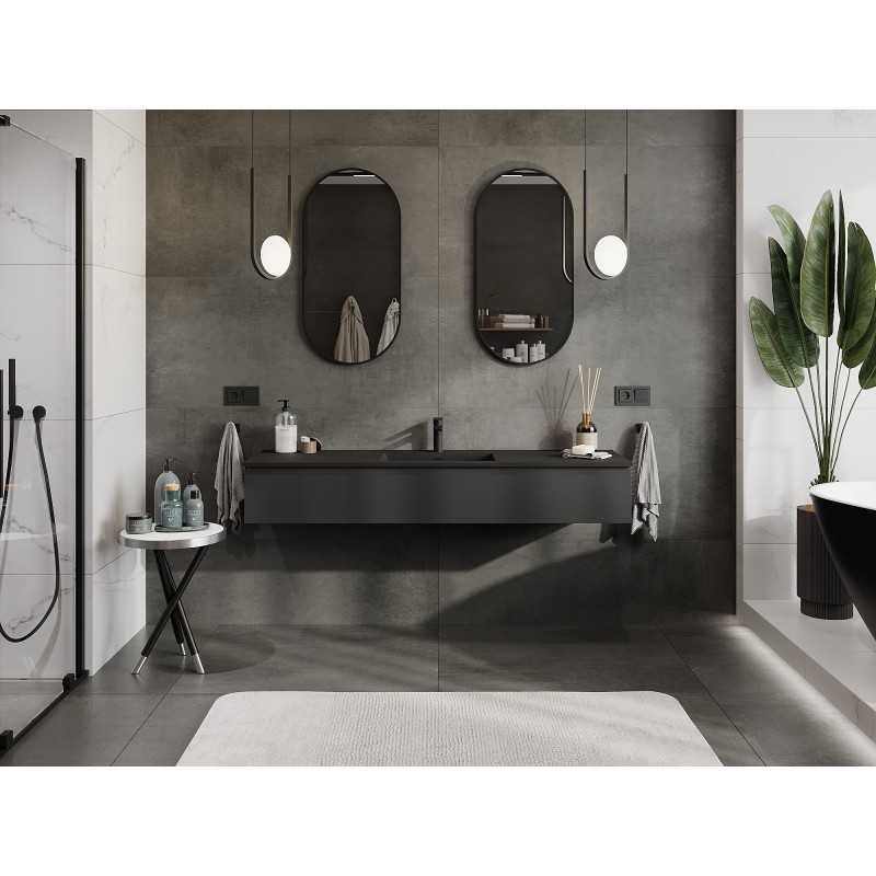 Mexen Orio Badezimmerschrank 160 cm mit Waschbecken Otis, 1 Schublade, Schwarz Matt - 91A10-16023-1-BF71-W18M71