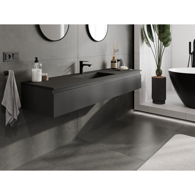 Mexen Orio Badezimmerschrank 160 cm mit Waschbecken Otis, 1 Schublade, Schwarz Matt - 91A10-16023-1-BF71-W18M71