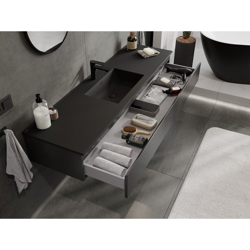 Mexen Orio Badezimmerschrank 160 cm mit Waschbecken Otis, 1 Schublade, Schwarz Matt - 91A10-16023-1-BF71-W18M71