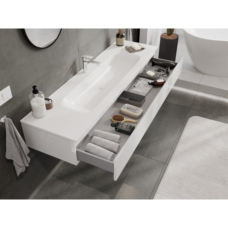 Mexen Orio Badezimmerschrank 160 cm mit Waschbecken Vela, 1 Schublade, weiß glänzend - 91A10-16023-1-BF00-W23M00