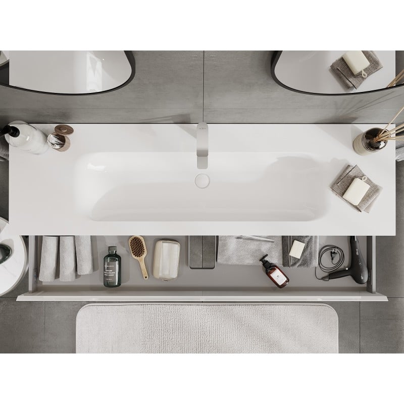 Mexen Orio Badezimmerschrank 160 cm mit Waschbecken Vela, 1 Schublade, weiß glänzend - 91A10-16023-1-BF00-W23M00