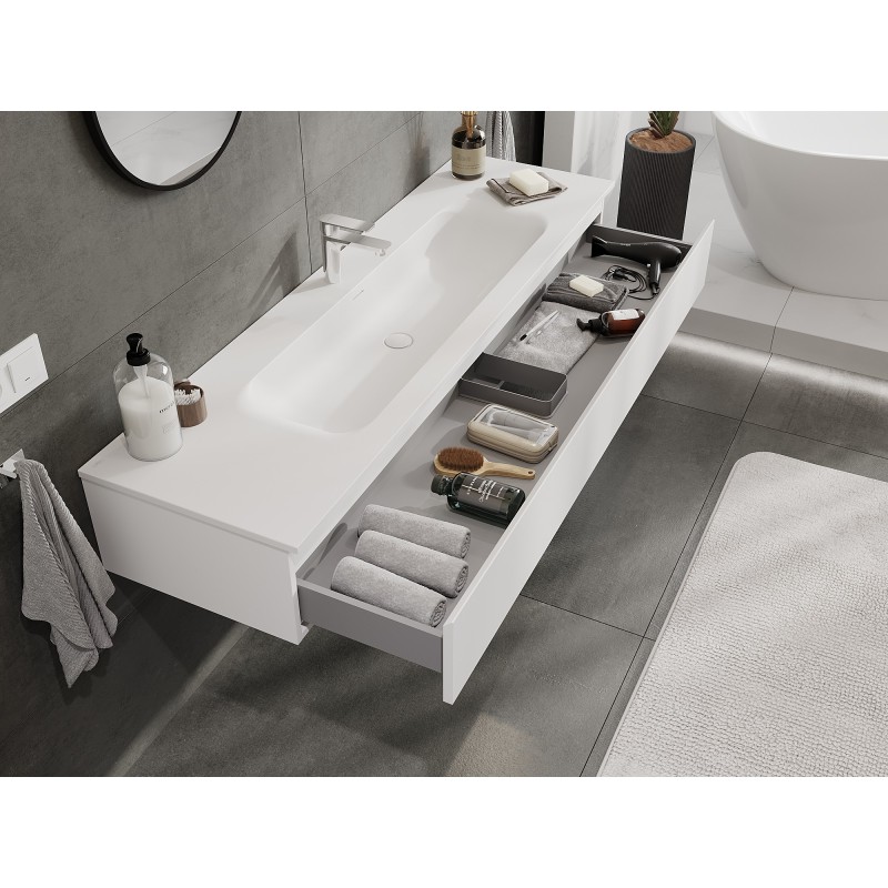 Mexen Orio 160 cm Badezimmerschrank mit Waschbecken Vela, 1 Schublade, weiß matt - 91A10-16023-1-BF01-W23M01