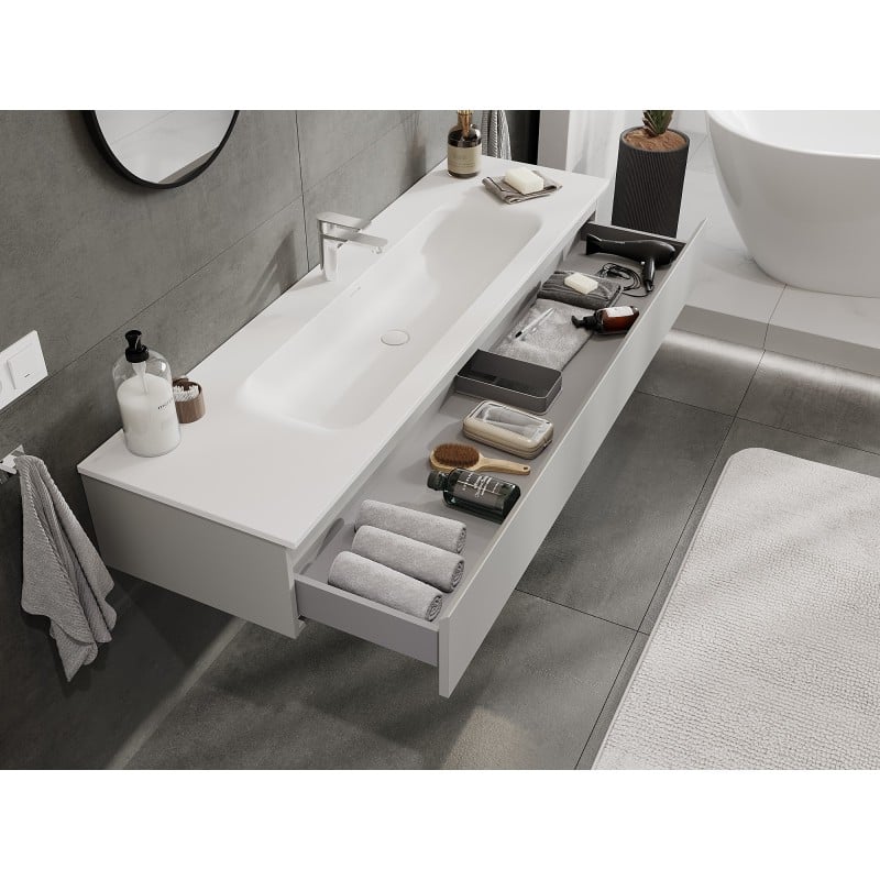 Mexen Orio Badezimmerschrank 160 cm mit Waschbecken Vela, 1 Schublade, grau matt/weiß matt - 91A10-16023-1-BF62-W23M01