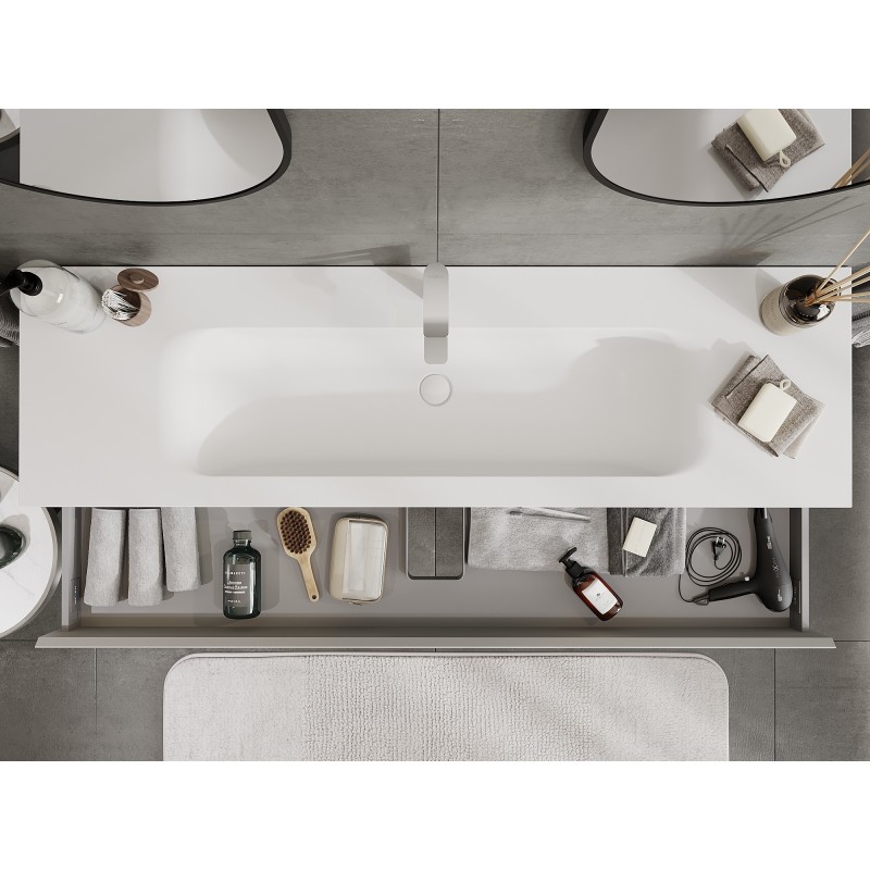 Mexen Orio Badezimmerschrank 160 cm mit Waschbecken Vela, 1 Schublade, grau matt/weiß matt - 91A10-16023-1-BF62-W23M01