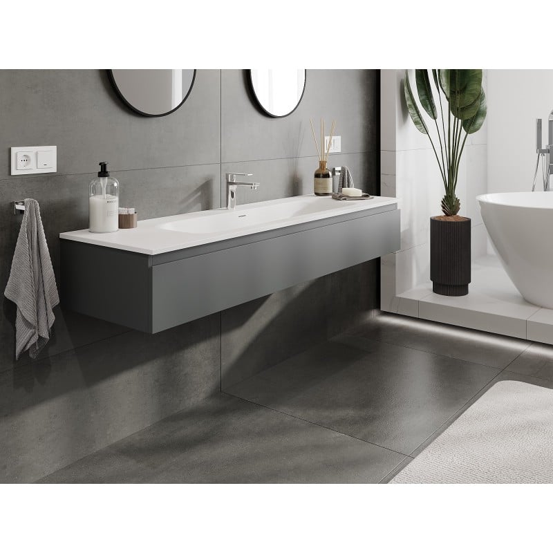 Mexen Orio Badezimmerschrank 160 cm mit Waschbecken Vela, 1 Schublade, graphit matt/weiß matt - 91A10-16023-1-BF66-W23M01