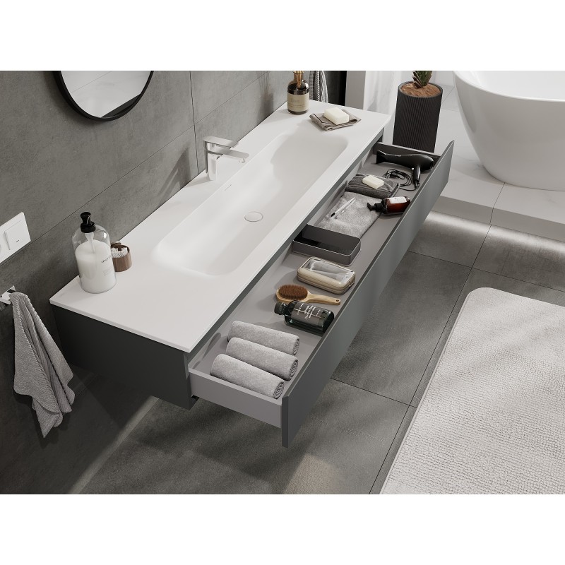 Mexen Orio Badezimmerschrank 160 cm mit Waschbecken Vela, 1 Schublade, graphit matt/weiß matt - 91A10-16023-1-BF66-W23M01