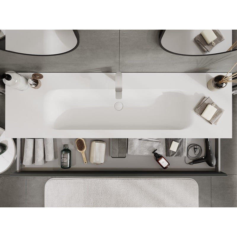 Mexen Orio Badezimmerschrank 160 cm mit Waschbecken Vela, 1 Schublade, graphit matt/weiß matt - 91A10-16023-1-BF66-W23M01