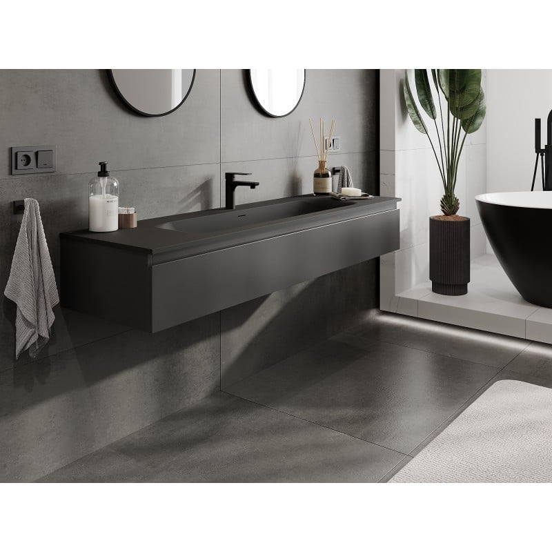Mexen Orio Badezimmerschrank 160 cm mit Waschbecken Vela, 1 Schublade, schwarz matt - 91A10-16023-1-BF71-W23M71