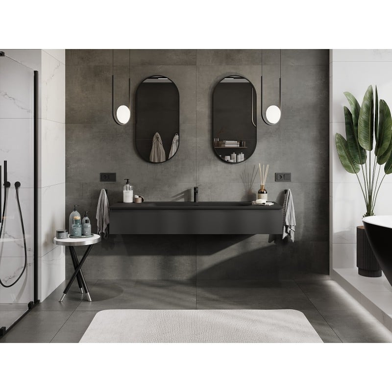 Mexen Orio Badezimmerschrank 160 cm mit Waschbecken Vela, 1 Schublade, schwarz matt - 91A10-16023-1-BF71-W23M71