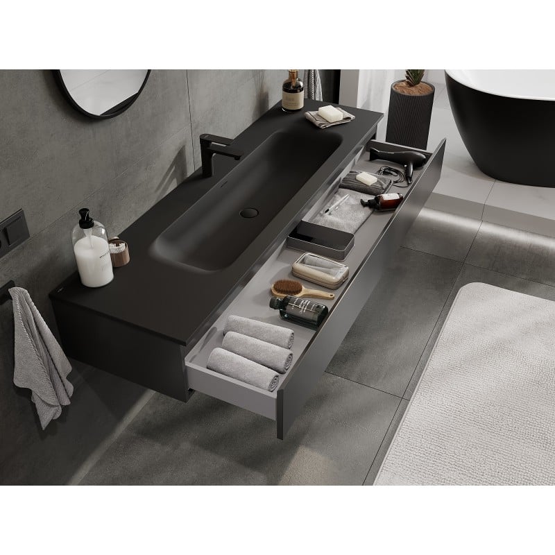 Mexen Orio Badezimmerschrank 160 cm mit Waschbecken Vela, 1 Schublade, schwarz matt - 91A10-16023-1-BF71-W23M71