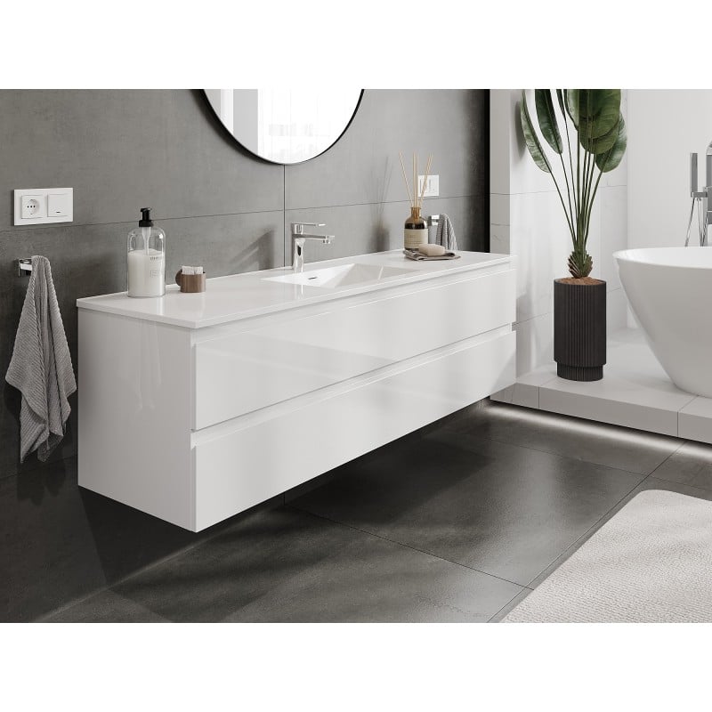 Mexen Orio Badschrank 160 cm mit Waschbecken Otis, 2 Schubladen, weiß glänzend - 91A10-16047-2-BFF00-W18M00