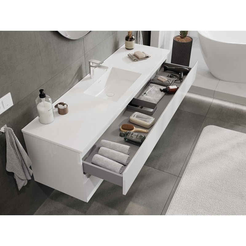 Mexen Orio Badschrank 160 cm mit Waschbecken Otis, 2 Schubladen, weiß glänzend - 91A10-16047-2-BFF00-W18M00