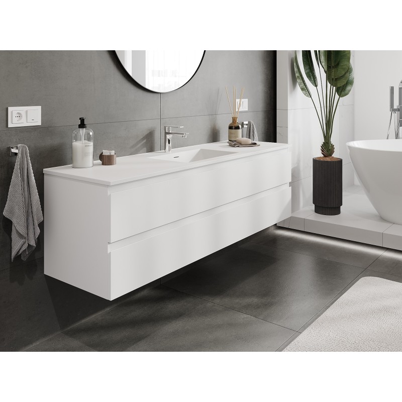 Mexen Orio Badezimmermöbel 160 cm mit Waschbecken Otis, 2 Schubladen, weiß matt - 91A10-16047-2-BFF01-W18M01