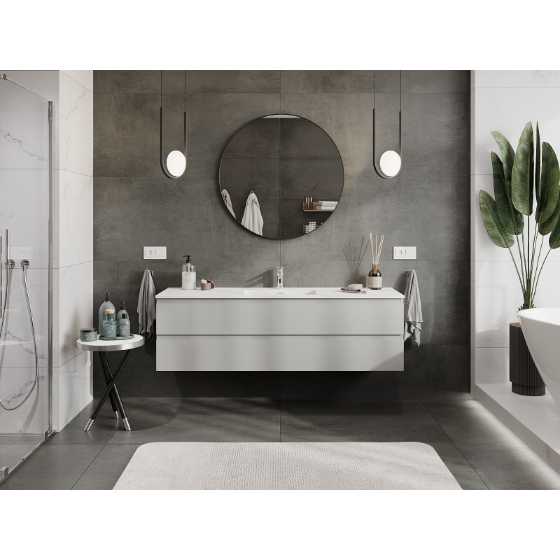 Mexen Orio Badezimmerschrank 160 cm mit Waschbecken Otis, 2 Schubladen, grau matt/weiß matt - 91A10-16047-2-BFF62-W18M01
