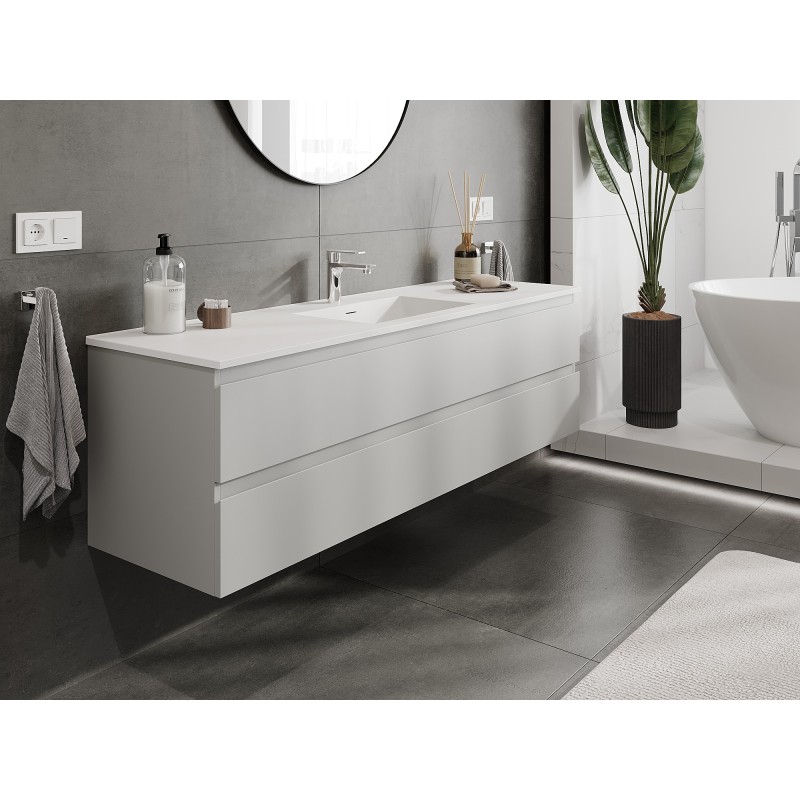 Mexen Orio Badezimmerschrank 160 cm mit Waschbecken Otis, 2 Schubladen, grau matt/weiß matt - 91A10-16047-2-BFF62-W18M01