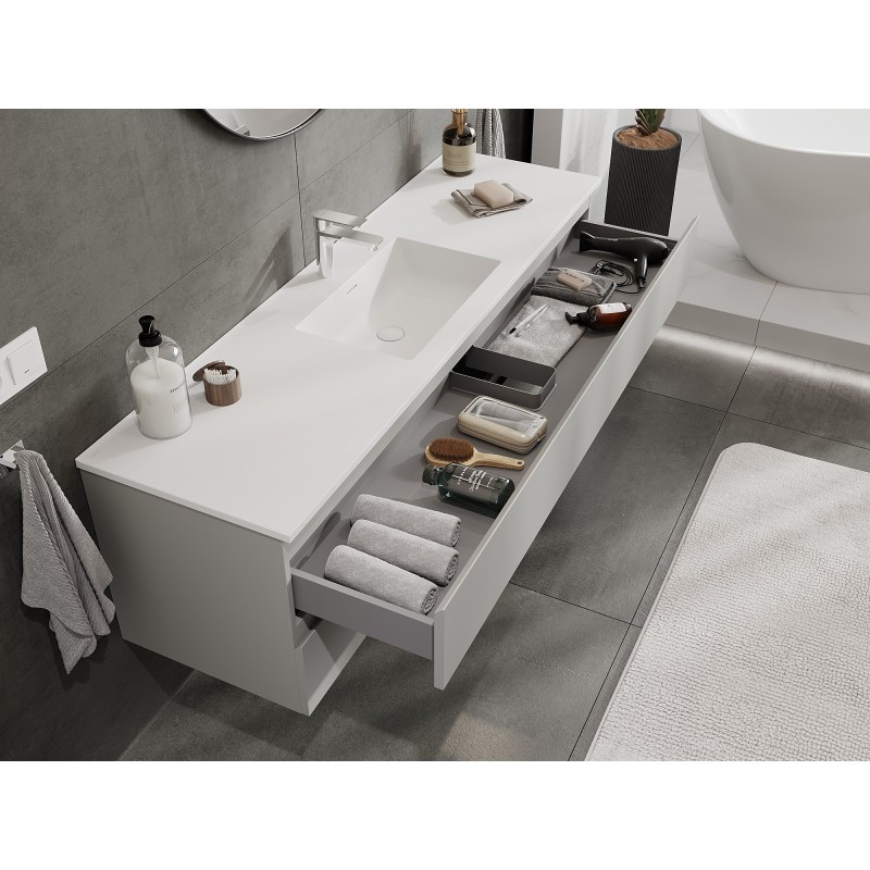 Mexen Orio Badezimmerschrank 160 cm mit Waschbecken Otis, 2 Schubladen, grau matt/weiß matt - 91A10-16047-2-BFF62-W18M01