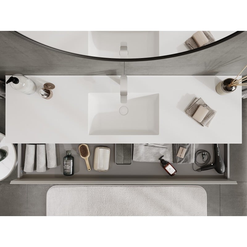 Mexen Orio Badezimmerschrank 160 cm mit Waschbecken Otis, 2 Schubladen, grau matt/weiß matt - 91A10-16047-2-BFF62-W18M01