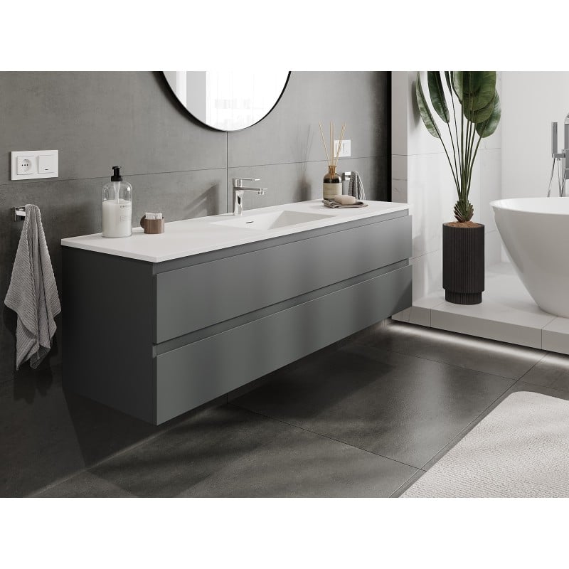 Mexen Orio Badezimmerunterschrank 160 cm mit Waschbecken Otis, 2 Schubladen, Grafit matt/Weiß matt - 91A10-16047-2-BFF66-W18M01