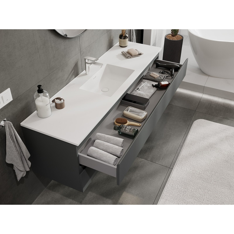Mexen Orio Badezimmerschrank 160 cm mit Waschbecken Otis, 2 Schubladen, Graphit matt/Weiß matt - 91A10-16047-2-BFF66-W18M01
