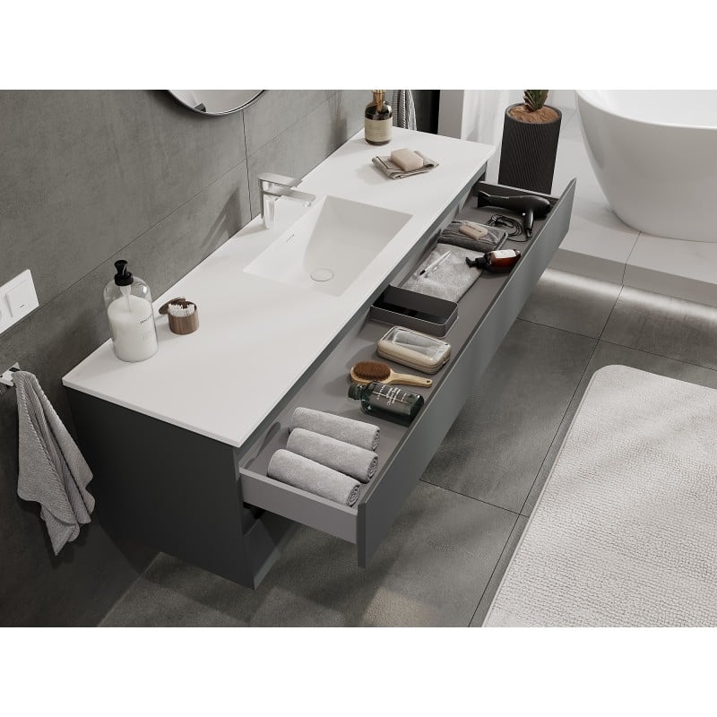 Mexen Orio Badezimmerunterschrank 160 cm mit Waschbecken Otis, 2 Schubladen, Grafit matt/Weiß matt - 91A10-16047-2-BFF66-W18M01