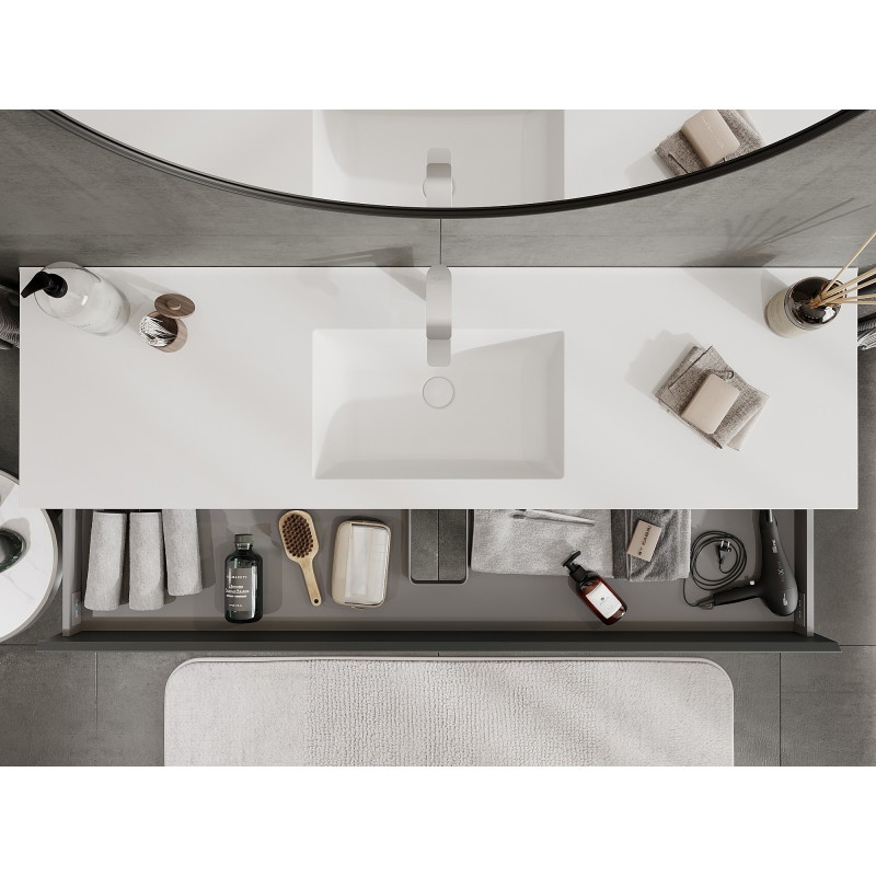 Mexen Orio Badezimmerschrank 160 cm mit Waschbecken Otis, 2 Schubladen, Graphit matt/Weiß matt - 91A10-16047-2-BFF66-W18M01