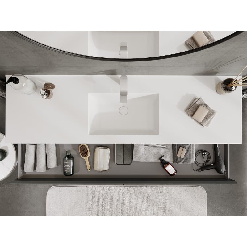 Mexen Orio Badezimmerunterschrank 160 cm mit Waschbecken Otis, 2 Schubladen, Grafit matt/Weiß matt - 91A10-16047-2-BFF66-W18M01