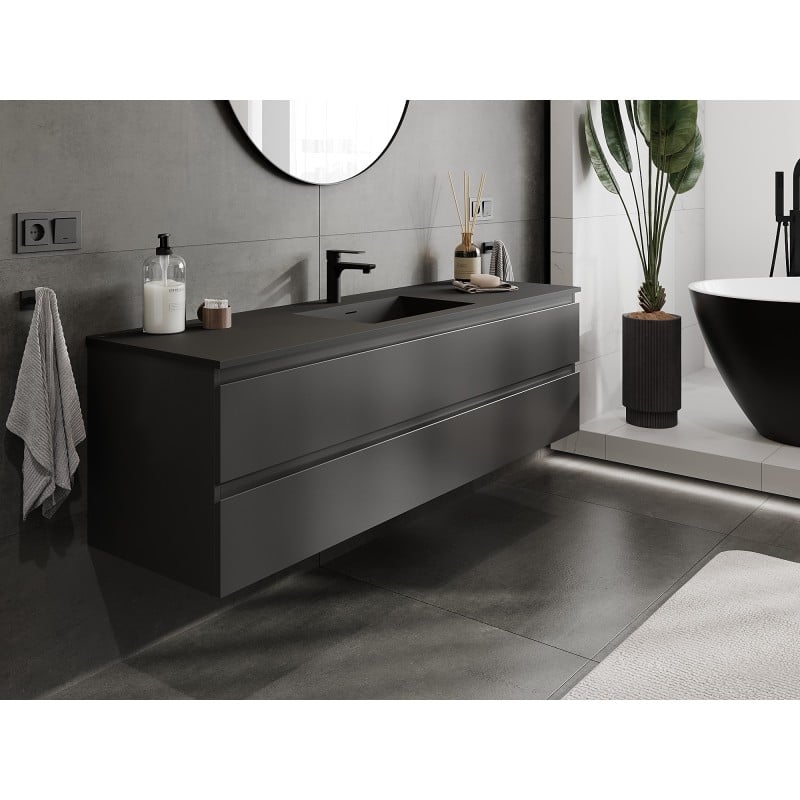 Mexen Orio Badezimmerschrank 160 cm mit Otis-Waschbecken, 2 Schubladen, Schwarz matt - 91A10-16047-2-BFF71-W18M71