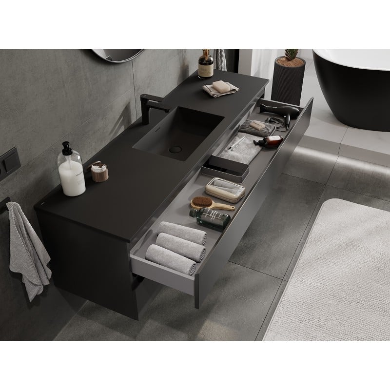 Mexen Orio Badezimmerschrank 160 cm mit Otis-Waschbecken, 2 Schubladen, Schwarz matt - 91A10-16047-2-BFF71-W18M71