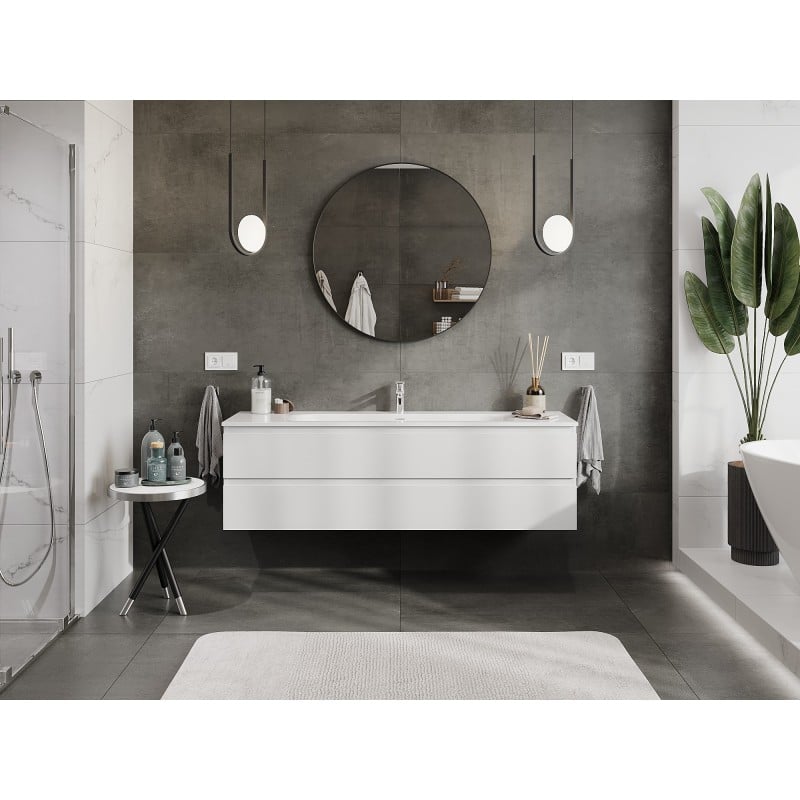 Mexen Orio Badezimmerschrank 160 cm mit Vela Waschbecken, 2 Schubladen, weißer Glanz - 91A10-16047-2-BFF00-W23M00