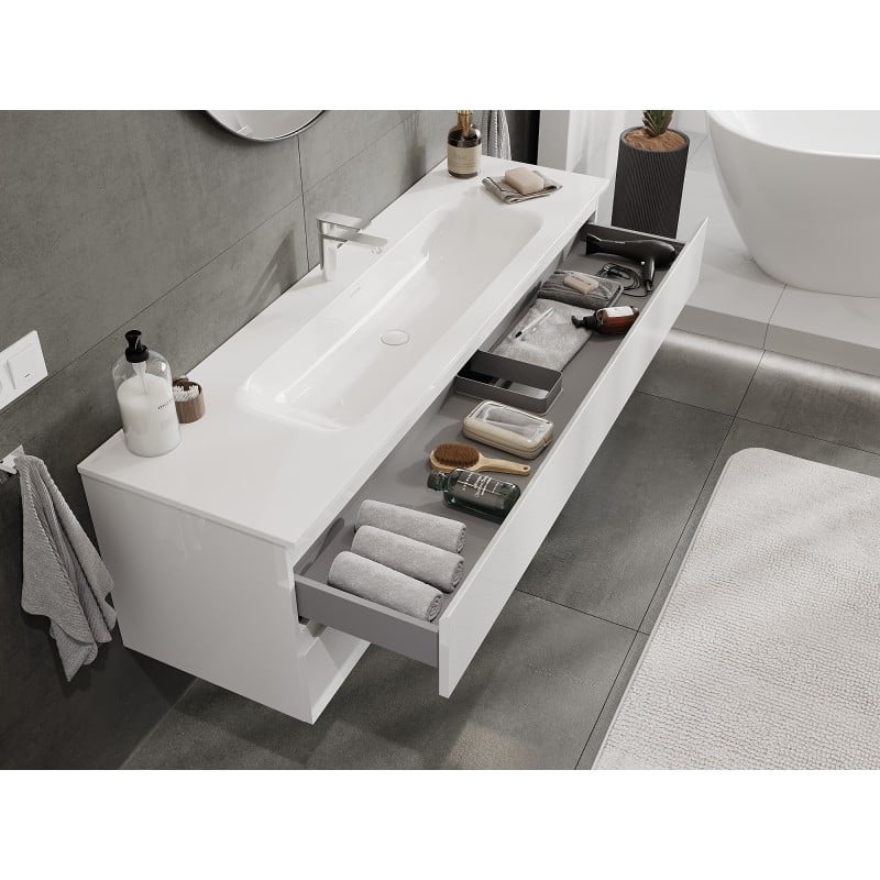 Mexen Orio Badezimmerschrank 160 cm mit Vela Waschbecken, 2 Schubladen, weißer Glanz - 91A10-16047-2-BFF00-W23M00