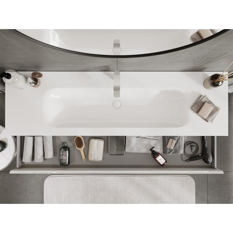 Mexen Orio Badezimmerschrank 160 cm mit Vela Waschbecken, 2 Schubladen, weißer Glanz - 91A10-16047-2-BFF00-W23M00