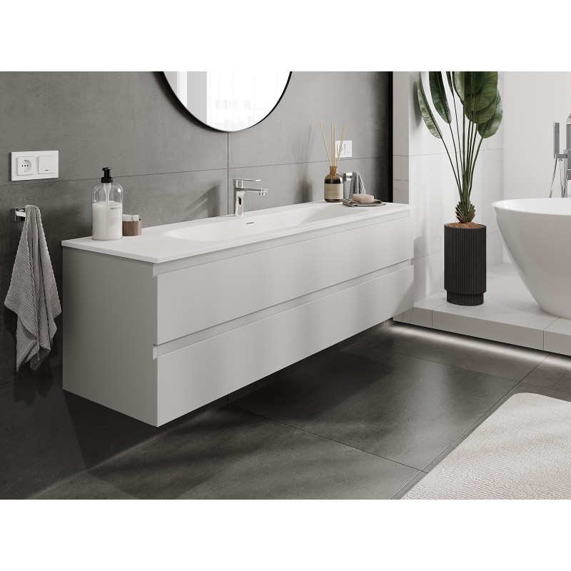 Mexen Orio Badezimmermöbel 160 cm mit Waschbecken Vela, 2 Schubladen, grau matt/weiß matt - 91A10-16047-2-BFF62-W23M01