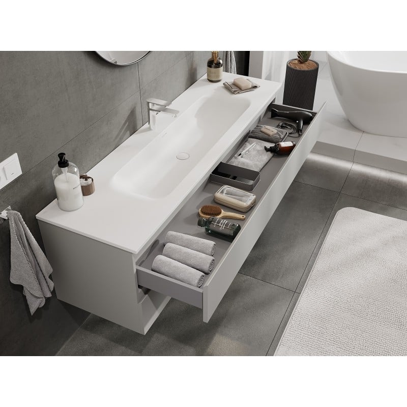 Mexen Orio Badezimmermöbel 160 cm mit Waschbecken Vela, 2 Schubladen, grau matt/weiß matt - 91A10-16047-2-BFF62-W23M01