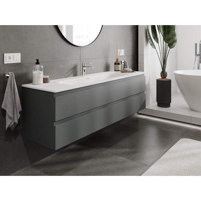 Mexen Orio Badezimmerschrank 160 cm mit Waschbecken Vela, 2 Schubladen, Graphit matt/weiß matt - 91A10-16047-2-BFF66-W23M01