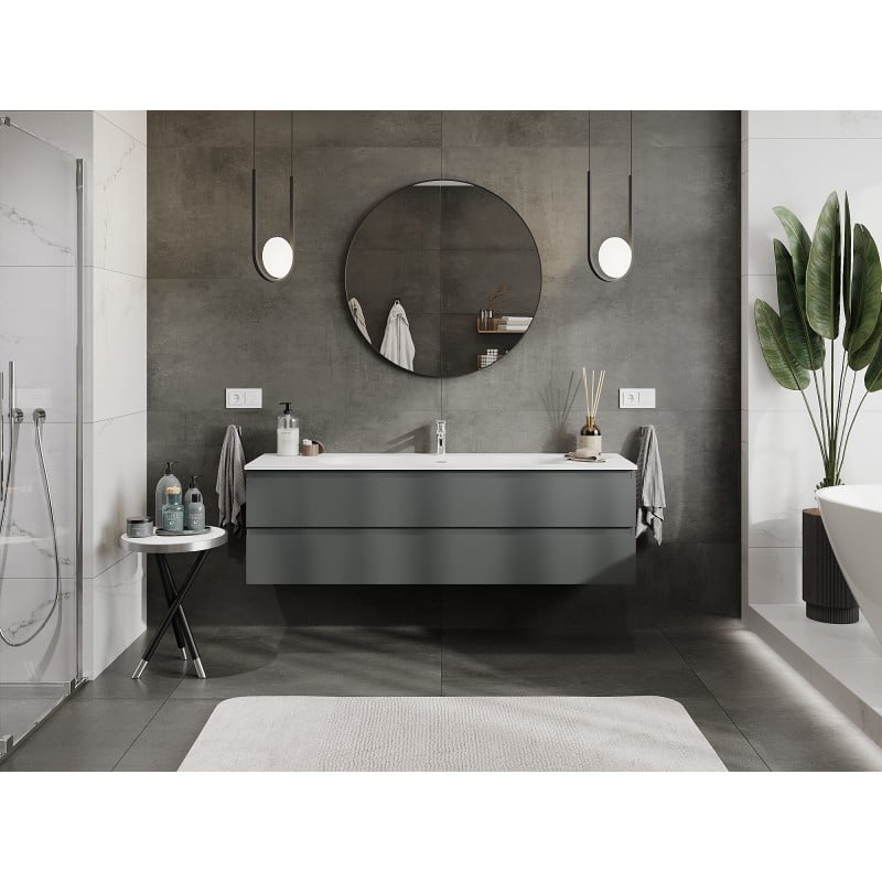 Mexen Orio Badezimmerschrank 160 cm mit Waschbecken Vela, 2 Schubladen, Graphit matt/weiß matt - 91A10-16047-2-BFF66-W23M01
