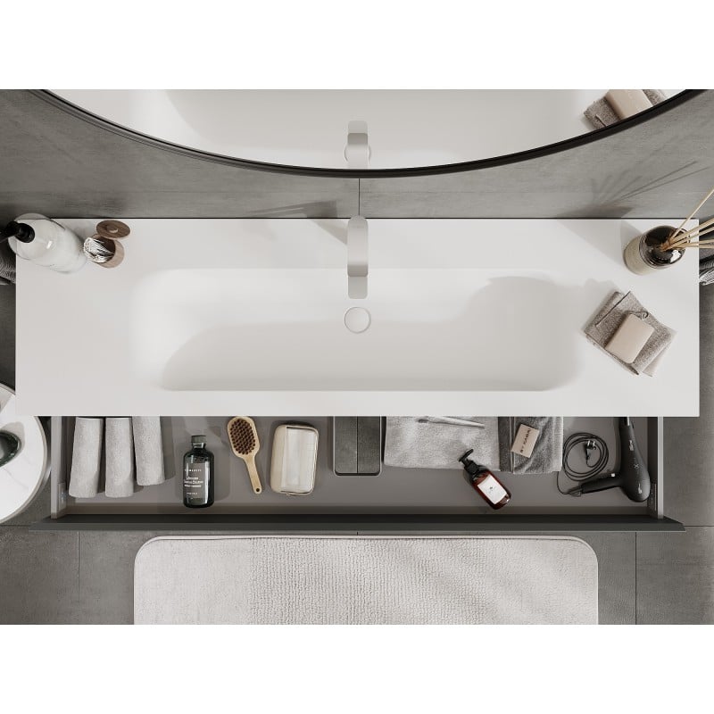 Mexen Orio Badezimmerschrank 160 cm mit Waschbecken Vela, 2 Schubladen, Graphit matt/weiß matt - 91A10-16047-2-BFF66-W23M01